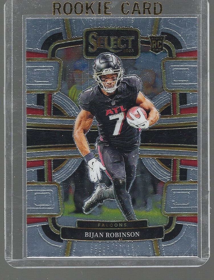 Bijan Robinson Rookie Card 2023 Panini Select #4 NFL Trading Card: Panini Select, Prizm, Mosaic, Contenders, Zenith, Phoenix, Illusions, Absolute, Rookie NFL Sports Trading Cards, SP, SSP, Cards, Football Cards for Sale Near Me, Superbowl & Hall of Fame Player Cards,