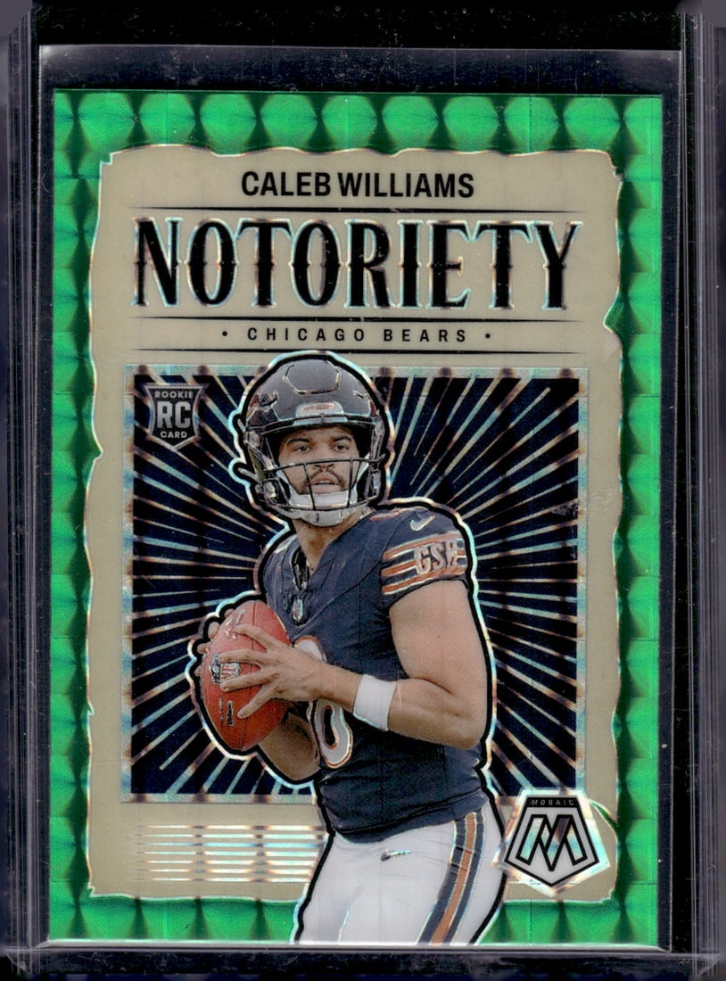 Caleb Williams Rookie Card Notoriety Green Mosaic Prizm 2024 Mosaic #18 Chicago Bears: Panini Select, Prizm, Mosaic, Contenders, Zenith, Phoenix, Illusions, Absolute, Rookie NFL Sports Trading Cards, SP, SSP, Cards, Football Cards for Sale Near Me, Superbowl & Hall of Fame Player Cards,