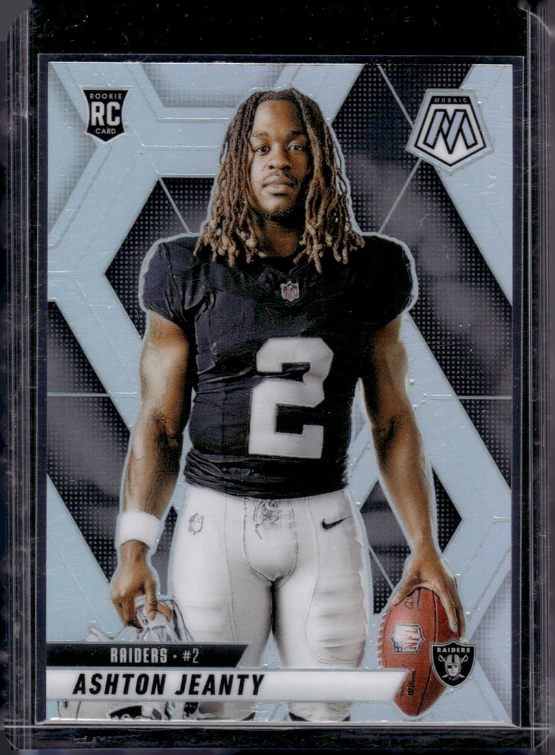 Ashton Jeanty Rookie Card Silver Prizm Variation 2025 Mosaic #287 Las Vegas Raiders: Panini Select, Prizm, Mosaic, Contenders, Zenith, Phoenix, Illusions, Absolute, Rookie NFL Sports Trading Cards, SP, SSP, Cards, Football Cards for Sale Near Me, Superbowl & Hall of Fame Player Cards,