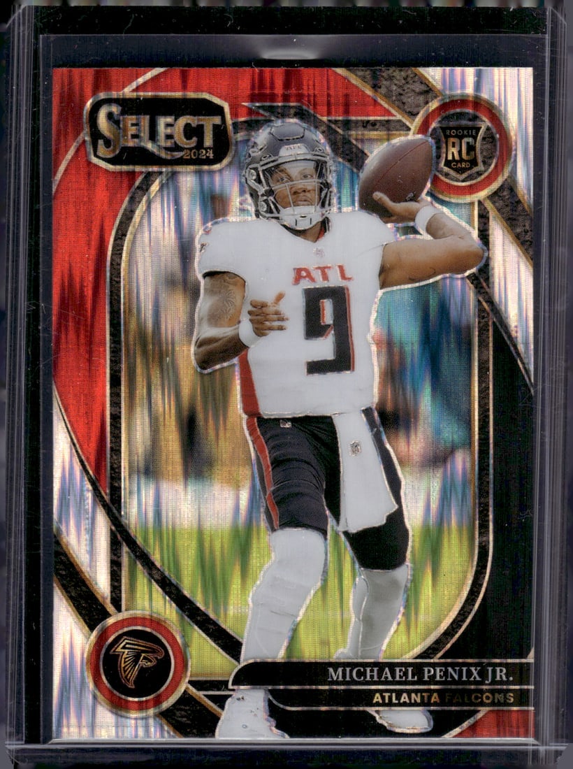 Michael Penix Jr. Rookie Card Red/Black Shock Prizm 2024 Select #235 Atlanta Falcons: Panini Select, Prizm, Mosaic, Contenders, Zenith, Phoenix, Illusions, Absolute, Rookie NFL Sports Trading Cards, SP, SSP, Cards, Football Cards for Sale Near Me, Superbowl & Hall of Fame Player Cards,
