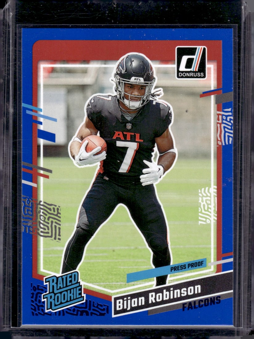 Bijan Robinson Rookie Card Blue Press Proof 2023 Donruss #305 Atlanta Falcons (1 of 2)