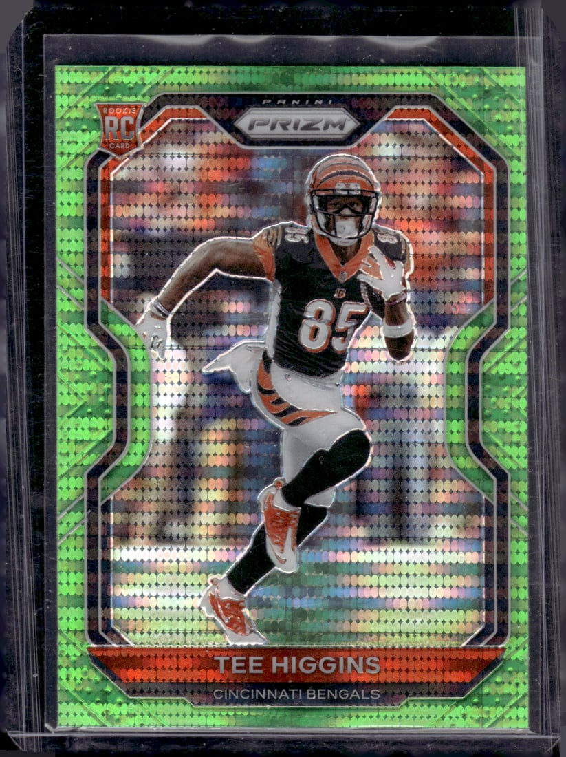 Tee Higgins Rookie Card Neon Green Pulsar 2020 Panini Prizm #308 Cincinnati Bengals: Panini Select, Prizm, Mosaic, Contenders, Zenith, Phoenix, Illusions, Absolute, Rookie NFL Sports Trading Cards, SP, SSP, Cards, Football Cards for Sale Near Me, Superbowl & Hall of Fame Player Cards,