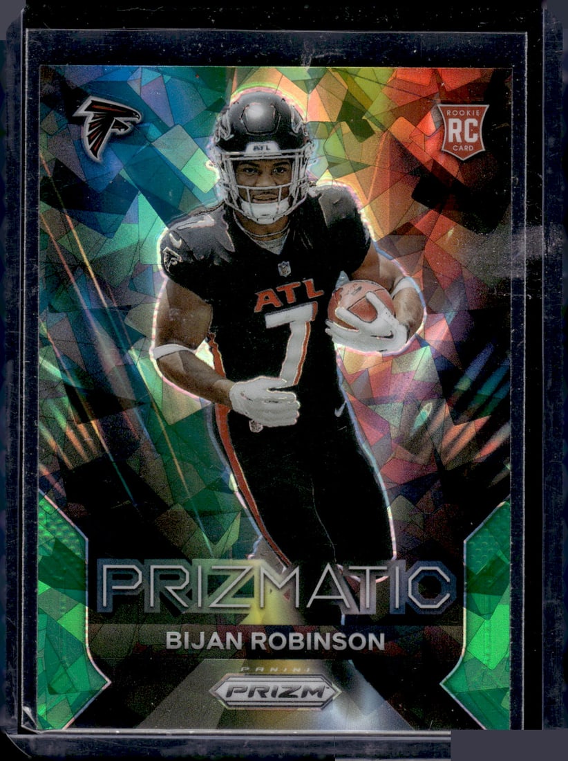 Bijan Robinson Rookie Card Prizmatic Green Ice 2023 Prizm #19 Atlanta Falcons: Panini Select, Prizm, Mosaic, Contenders, Zenith, Phoenix, Illusions, Absolute, Rookie NFL Sports Trading Cards, SP, SSP, Cards, Football Cards for Sale Near Me, Superbowl & Hall of Fame Player Cards,