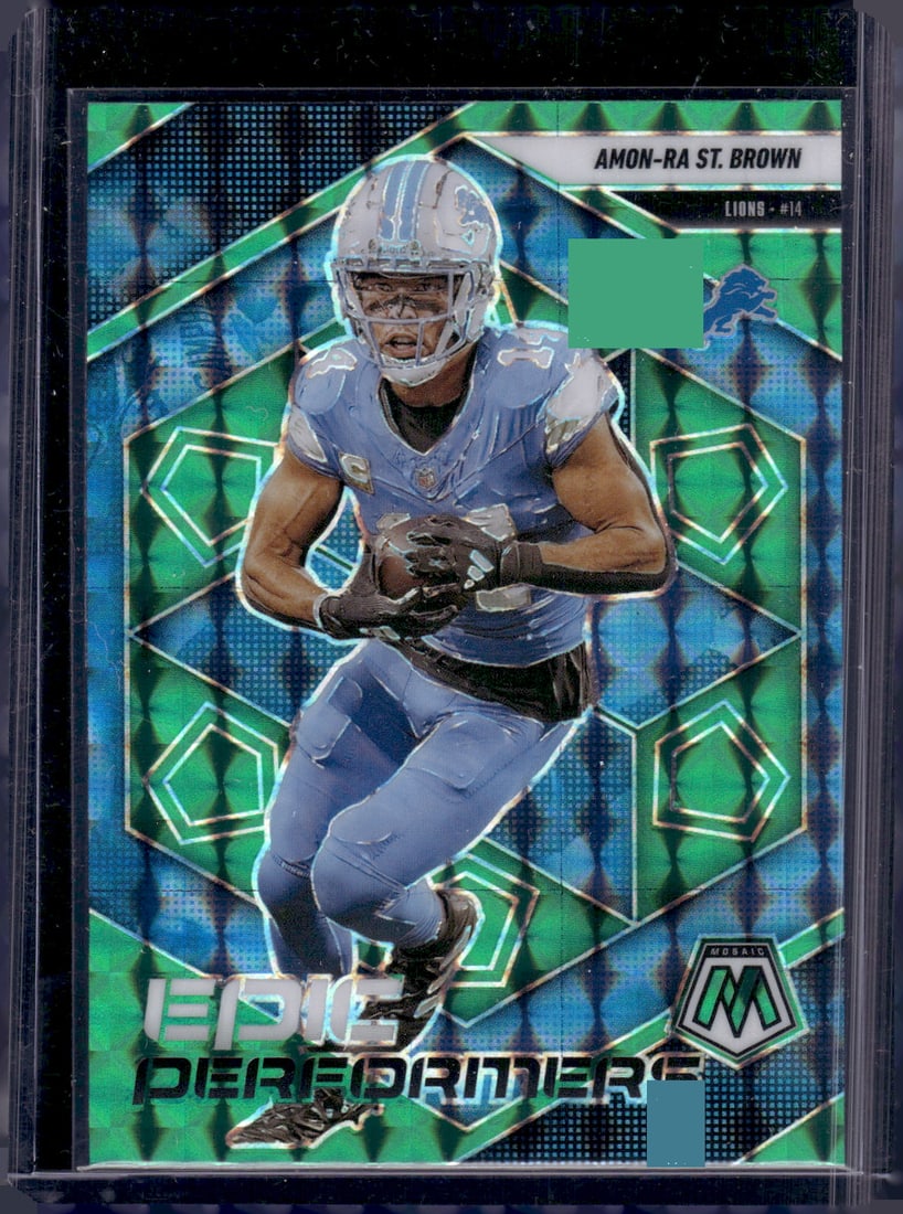 Amon-Ra St. Brown Epic Performers Green Mosaic Prizm 2025 Mosaic #5 Detroit Lions: Panini Select, Prizm, Mosaic, Contenders, Zenith, Phoenix, Illusions, Absolute, Rookie NFL Sports Trading Cards, SP, SSP, Cards, Football Cards for Sale Near Me, Superbowl & Hall of Fame Player Cards,