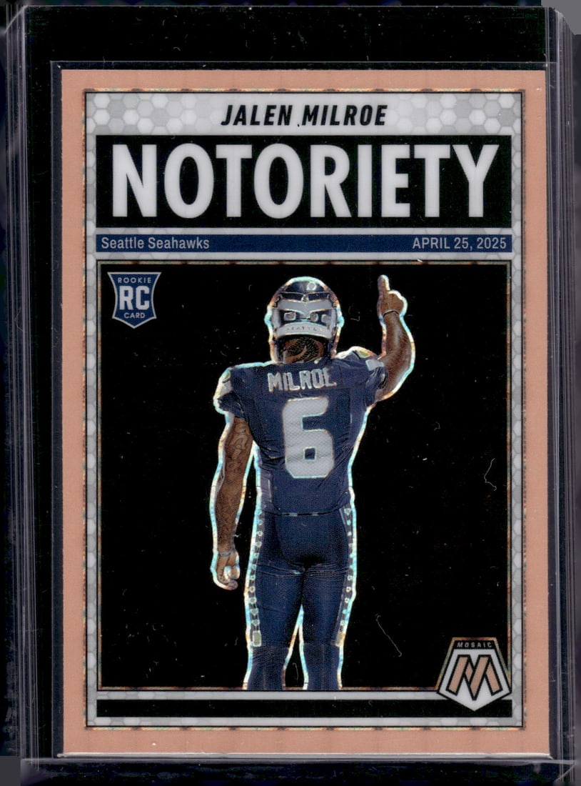 Jalen Milroe Rookie Card Notoriety Orange Fluorescent Prizm 2025 Mosaic #15 Seahawks: Panini Select, Prizm, Mosaic, Contenders, Zenith, Phoenix, Illusions, Absolute, Rookie NFL Sports Trading Cards, SP, SSP, Cards, Football Cards for Sale Near Me, Superbowl & Hall of Fame Player Cards,