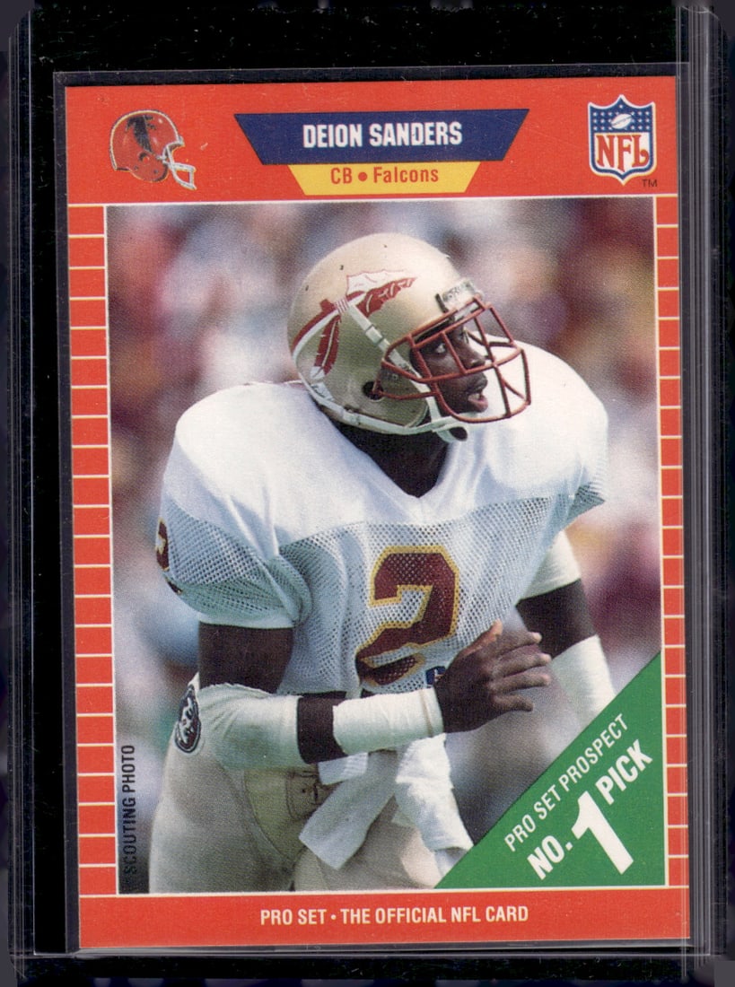 Deion Sanders Rookie Card 1989 Pro Set #486 Atlanta Falcons: Pro Set Vintage Football NFL Trading Cards, Old Sports Cards for Sale Near Me, Hall of Fame & Super Bowl Player Cards, Auction Memorabilia Lots for Sale on Line
