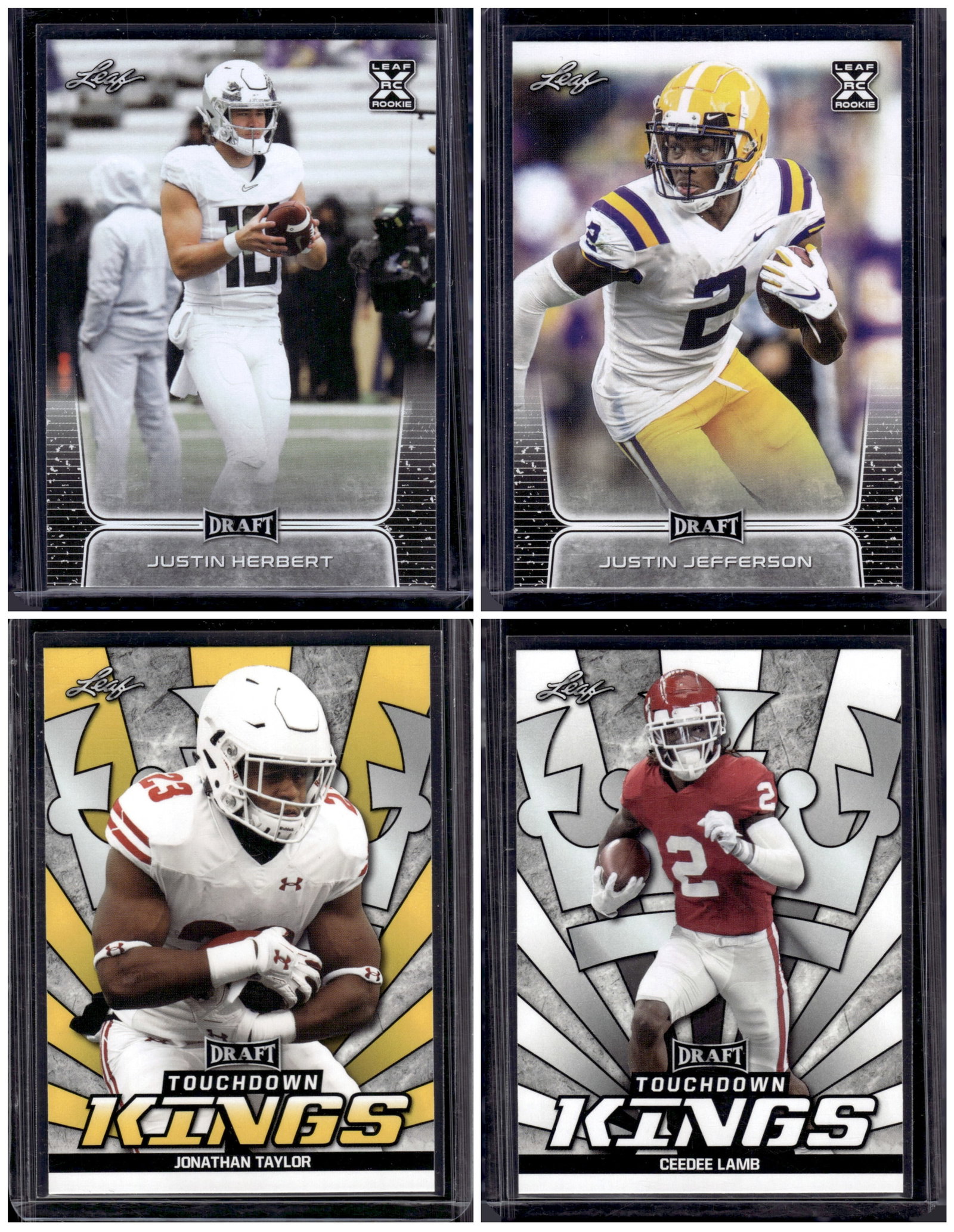 Lot of 4 2020 Leaf Draft Football Rookie Cards. Herbert, Jefferson, Taylor, Lamb (1 of 2)