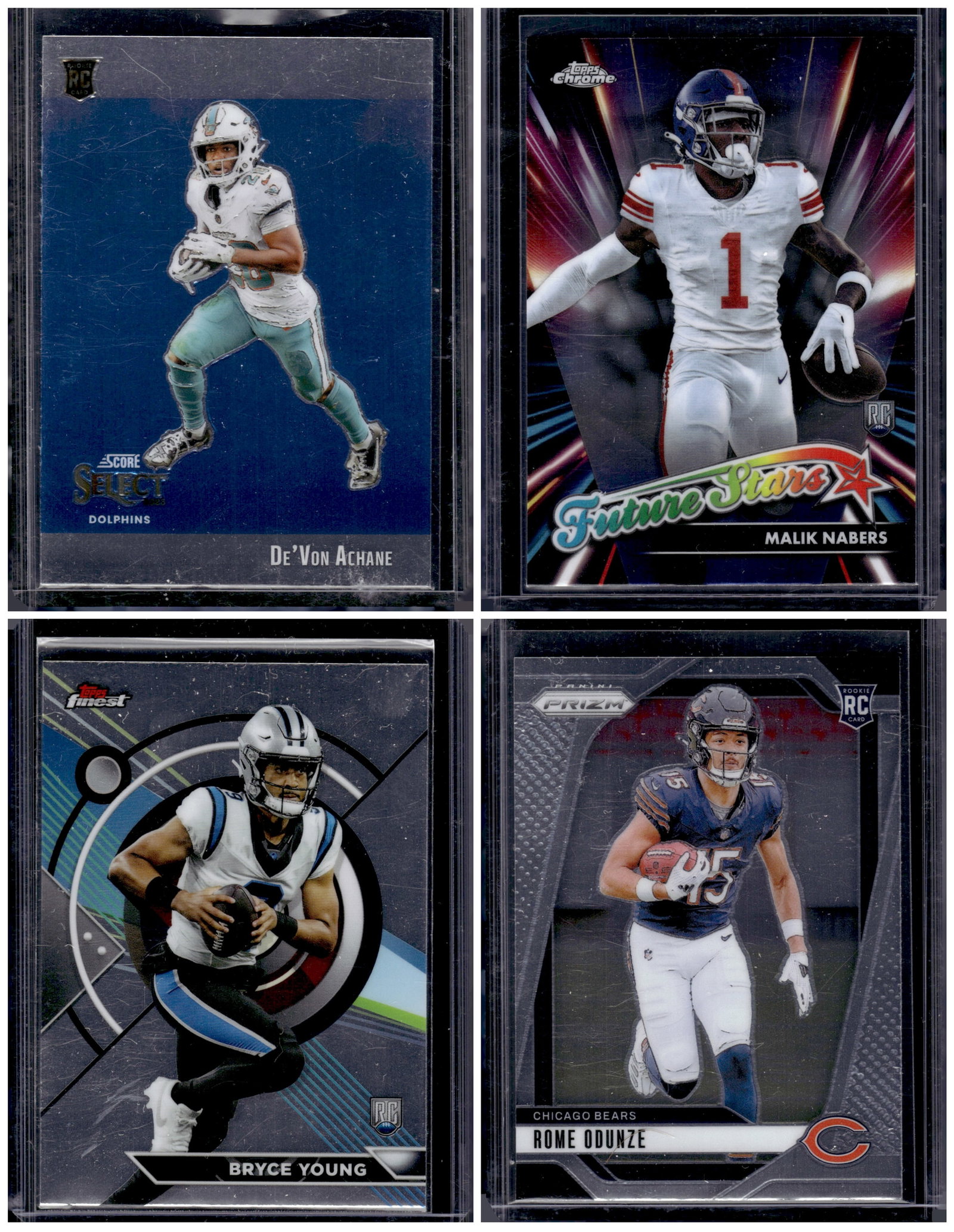 Lot of 4 NFL Rookie Cards. Achane, Nabers, Young, Odunze (1 of 2)