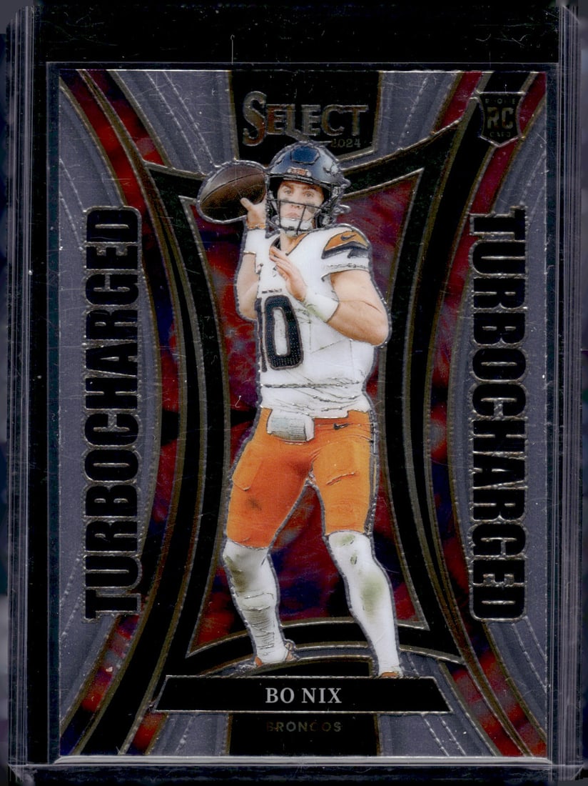 Bo Nix Rookie Card Turbocharged 2024 Select #16 Denver Broncos: Panini Select, Prizm, Mosaic, Contenders, Zenith, Phoenix, Illusions, Absolute, Rookie NFL Sports Trading Cards, SP, SSP, Cards, Football Cards for Sale Near Me, Superbowl & Hall of Fame Player Cards,