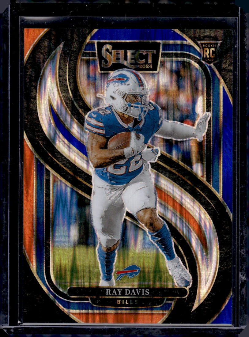 Ray Davis Rookie Card Orange/Blue Shock /35 2024 Select #189 Buffalo Bills: Panini Select, Prizm, Mosaic, Contenders, Zenith, Phoenix, Illusions, Absolute, Rookie NFL Sports Trading Cards, SP, SSP, Cards, Football Cards for Sale Near Me, Superbowl & Hall of Fame Player Cards,