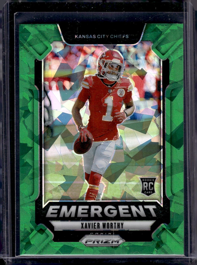Xavier Worthy Rookie Card Emergent Green Ice 2024 Prizm #7 Kansas City Chiefs: Panini Select, Prizm, Mosaic, Contenders, Zenith, Phoenix, Illusions, Absolute, Rookie NFL Sports Trading Cards, SP, SSP, Cards, Football Cards for Sale Near Me, Superbowl & Hall of Fame Player Cards,