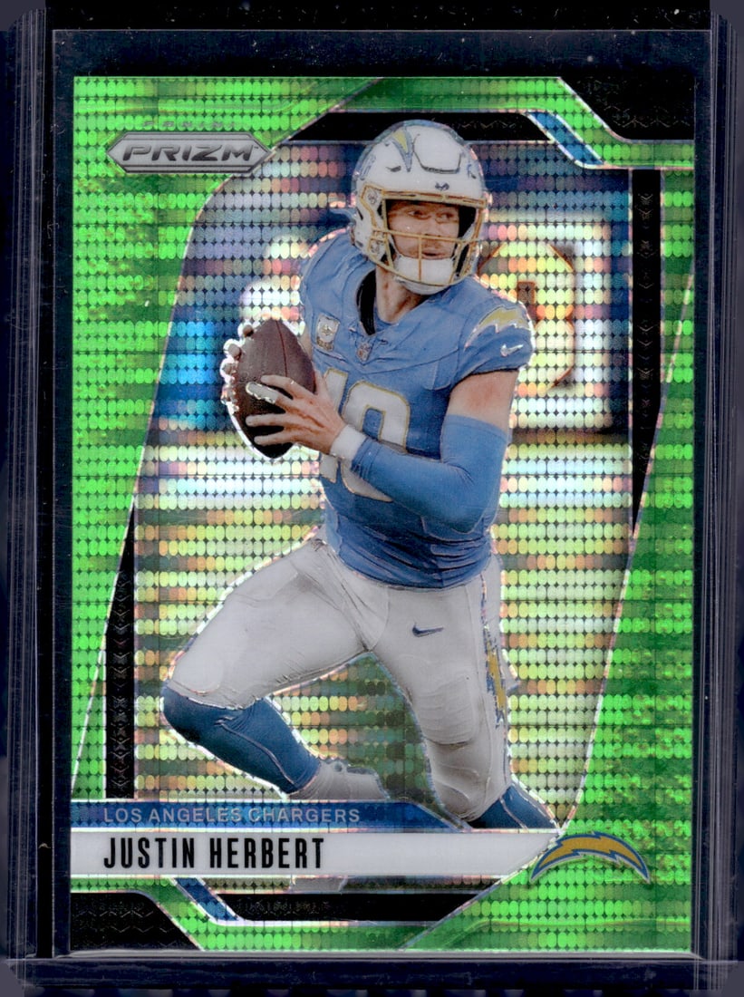 Justin Herbert Neon Green Pulsar Prizm 2024 Panini Prizm #157 Los Angeles Chargers: Panini Select, Prizm, Mosaic, Contenders, Zenith, Phoenix, Illusions, Absolute, Rookie NFL Sports Trading Cards, SP, SSP, Cards, Football Cards for Sale Near Me, Superbowl & Hall of Fame Player Cards,