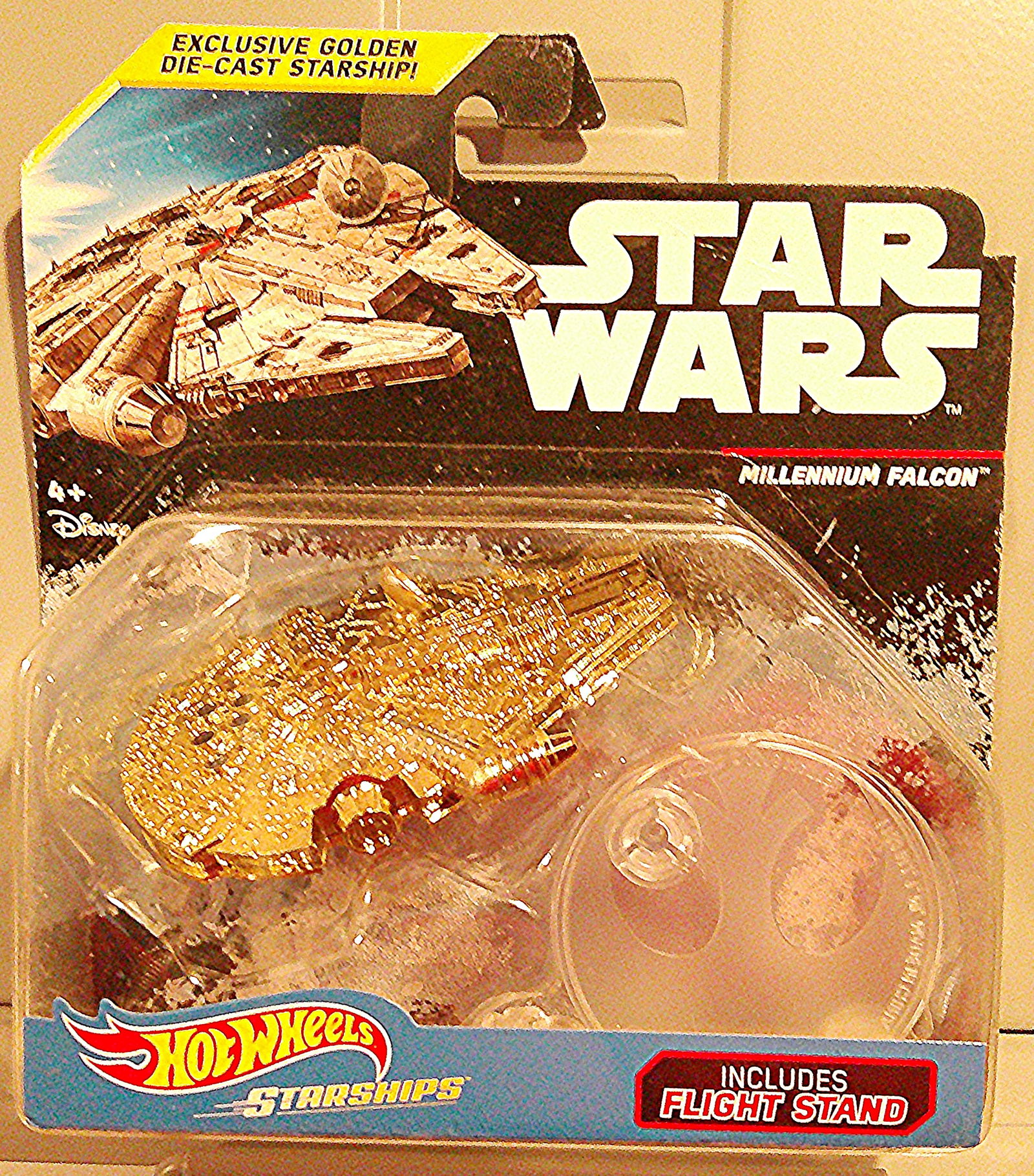 Hot Wheels Staships: Star Wars Millenium Falcon Golden Die Cast Metal Toy Starship with Flight Stand (1 of 1)