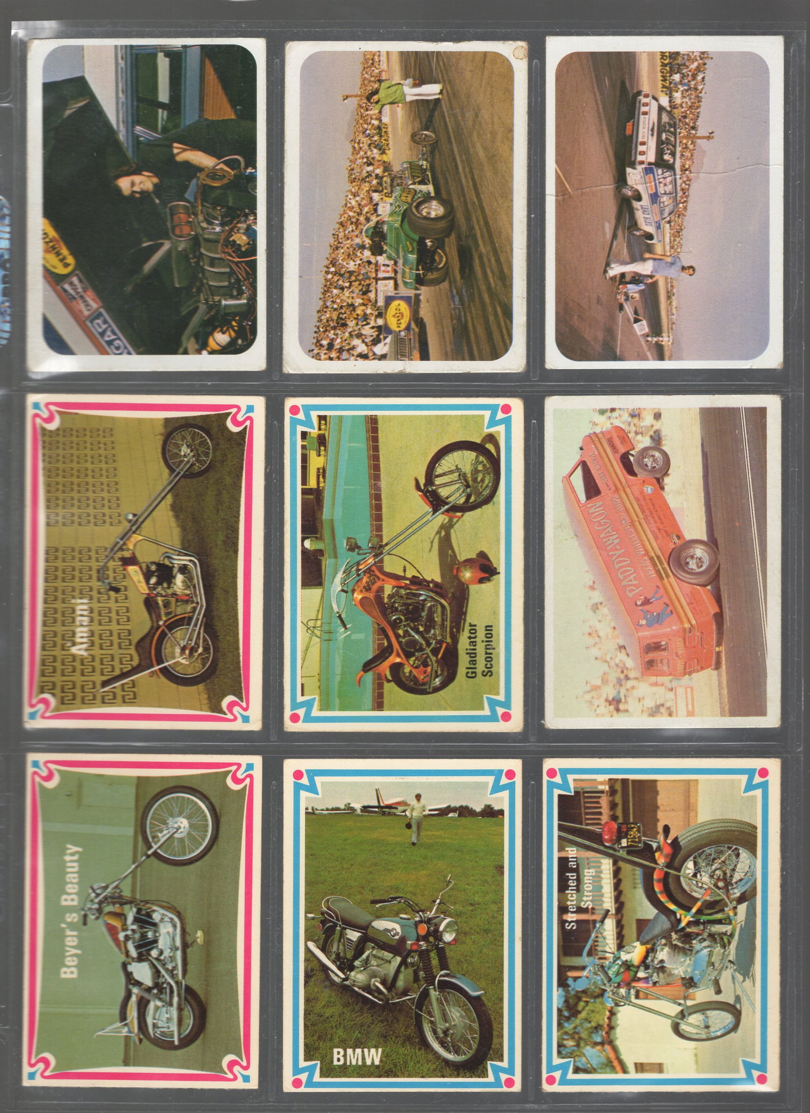 Vintage Early 1970's Fleer & Donruss TRM Motorcyle & Drag Racing Trading Cards: Chopper Hot Bike & (1 of 2)