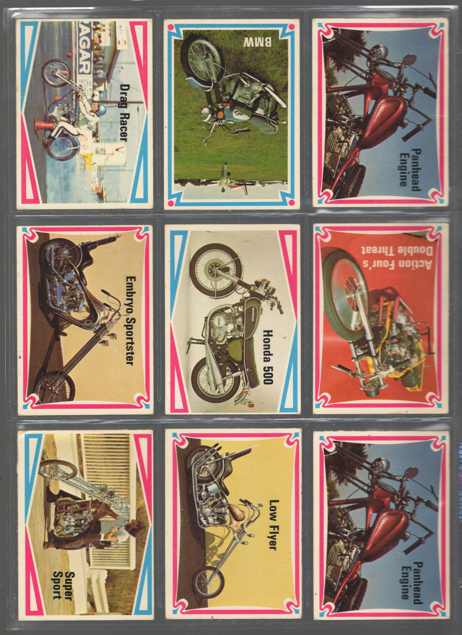 Vintage Early 1970's Fleer & Donruss TRM Motorcyle & Drag Racing Trading Cards: Chopper Hot Bike & (1 of 2)