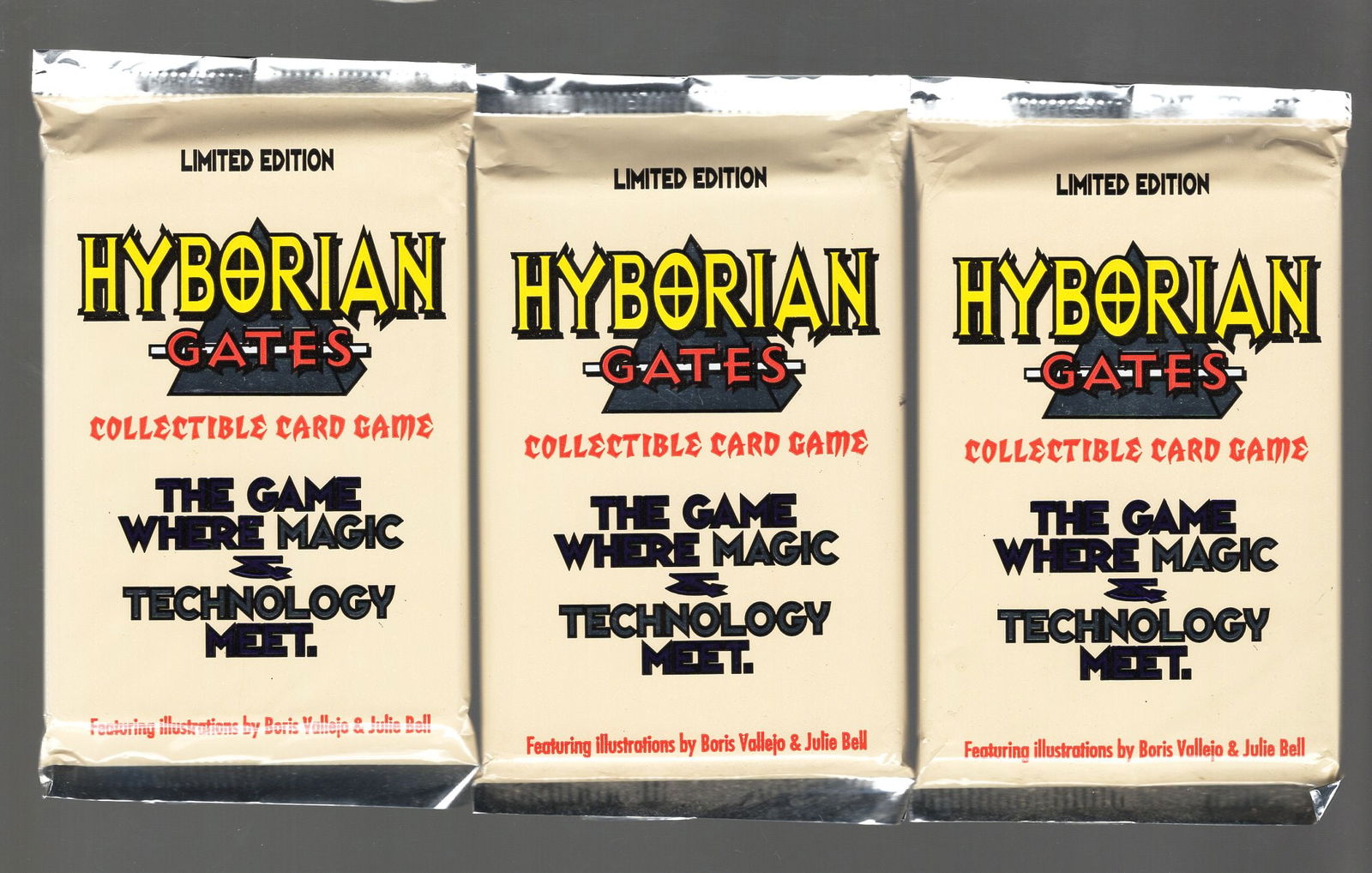 3 - Vintage 1995 Hyborian Gates Collectible Card Game Packs by Cardz Distribution: Pop Culture Vintage Trading Cards, Collectibles for sale on the Internet, Online Auctions, Role Playing Fantasy Dystopian Near Future Trading Card Game