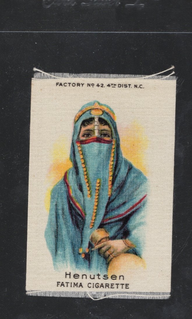 Silk From Fatima Cigarette Pack Circa 1910 Factory No. 42 4th District North Carolina Henutsen: Pop Culture Vintage Trading Cards, Collectibles for sale on the Internet, Online Auctions, Role Playing Fantasy Dystopian Near Future Trading Card Game