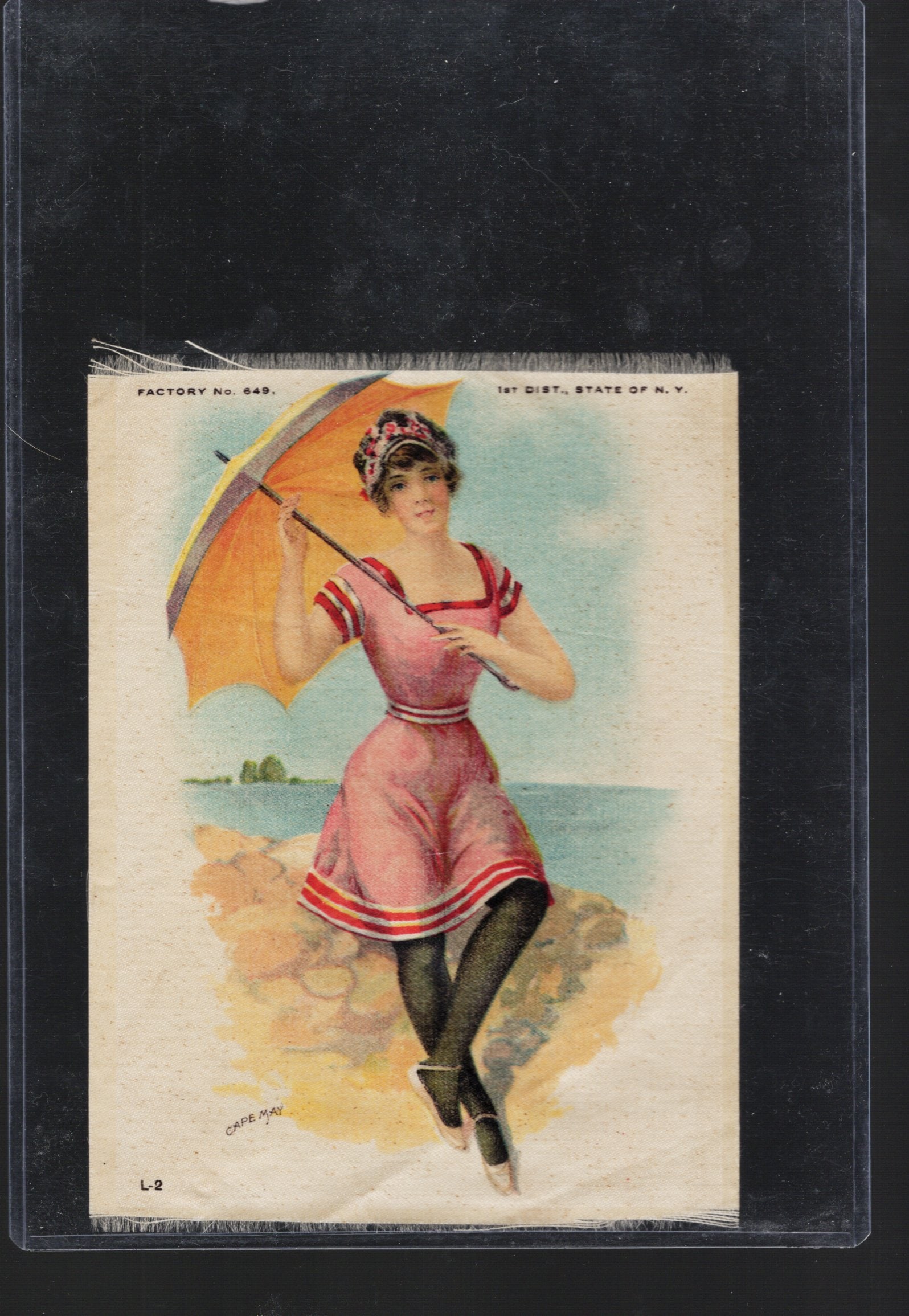Silk From Cigarette Pack Circa 1910 Factory No. 649 1st District New York Cape May Beach: Pop Culture Vintage Trading Cards, Collectibles for sale on the Internet, Online Auctions, Role Playing Fantasy Dystopian Near Future Trading Card Game