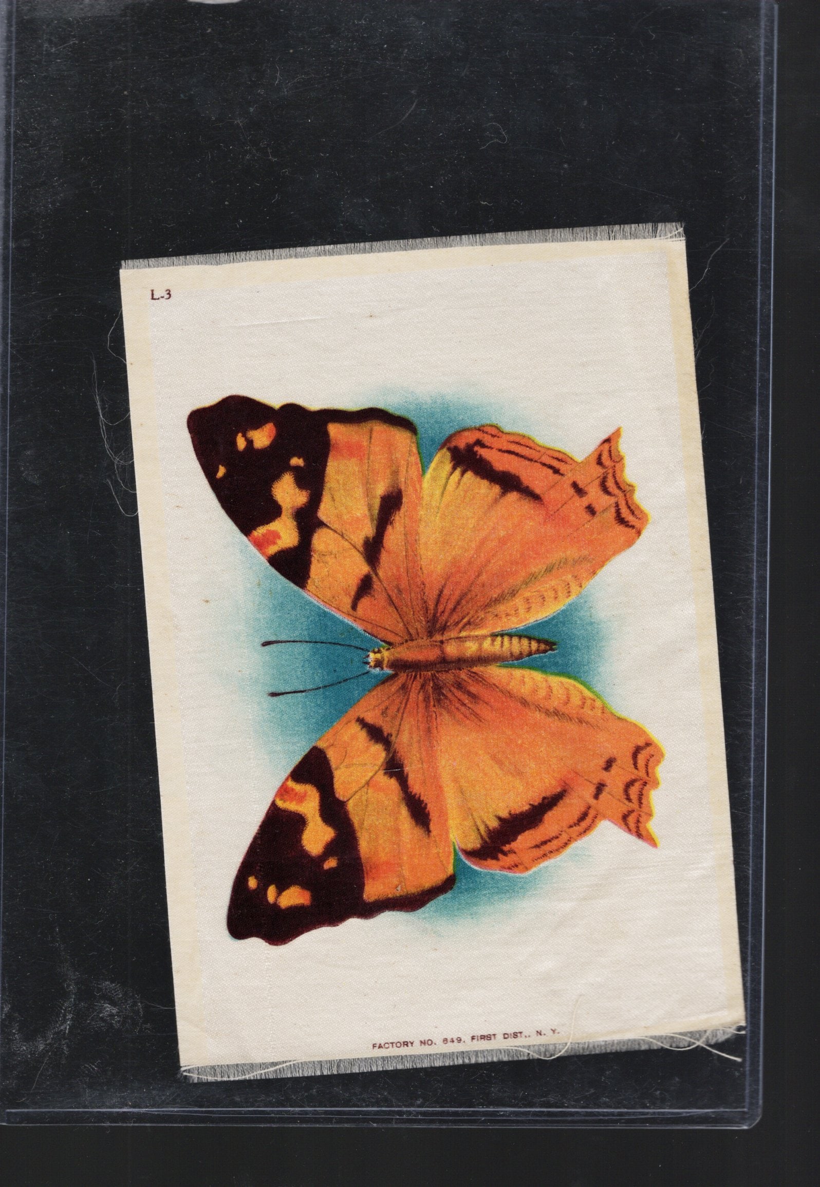 Silk From Cigarette Pack Circa 1910 Factory No. 649 1st District New York Butterfly: Pop Culture Vintage Trading Cards, Collectibles for sale on the Internet, Online Auctions, Role Playing Fantasy Dystopian Near Future Trading Card Game