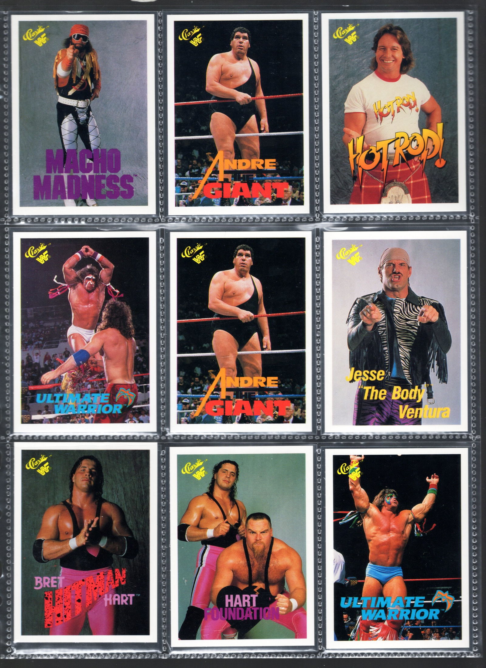9 - Vintage Classic WWF Wrestling Trading Cards, Andre the Giant, Roddy Piper, Jesse Ventura, Macho (1 of 2)
