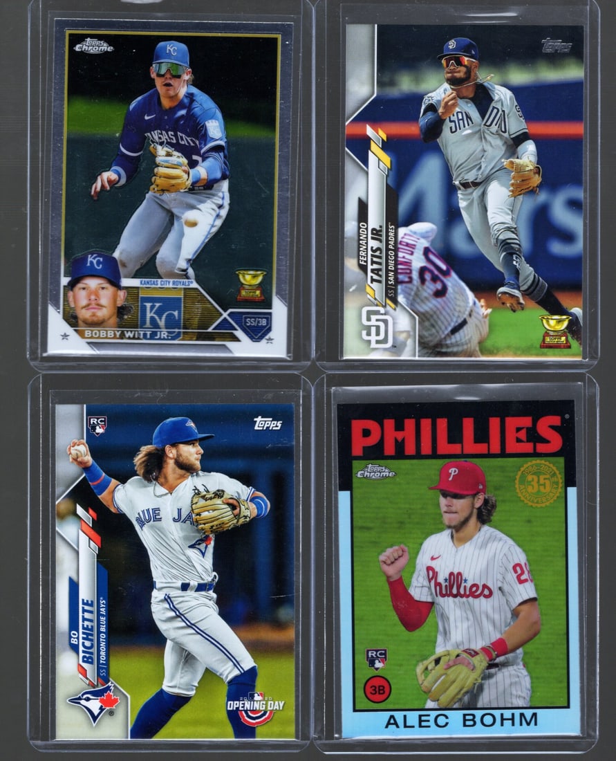 4 - 2020's Topps & Topps Chrome MLB Trading Cards, All Stars: Witt Jr, Tatis Jr, Bichette, Bohm: Topps Baseball MLB Trading & Sports Cards, Sports Cards for Sale Near Me, World Series & Hall of Fame Players Memorabilia, Refractors, X-Fractors, Numbered, SP, SSP, Valuable Auction Memorabilia Lots 