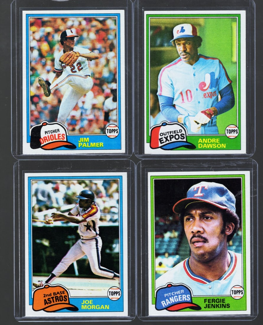 4 - 1981 Topps MLB Trading Cards, All Stars & Hall of Famers: Palmer, Dawson, Morgan, Jenkins: Topps Baseball MLB Trading & Sports Cards, Sports Cards for Sale Near Me, World Series & Hall of Fame Players Memorabilia, Refractors, X-Fractors, Numbered, SP, SSP, Valuable Auction Memorabilia Lots 