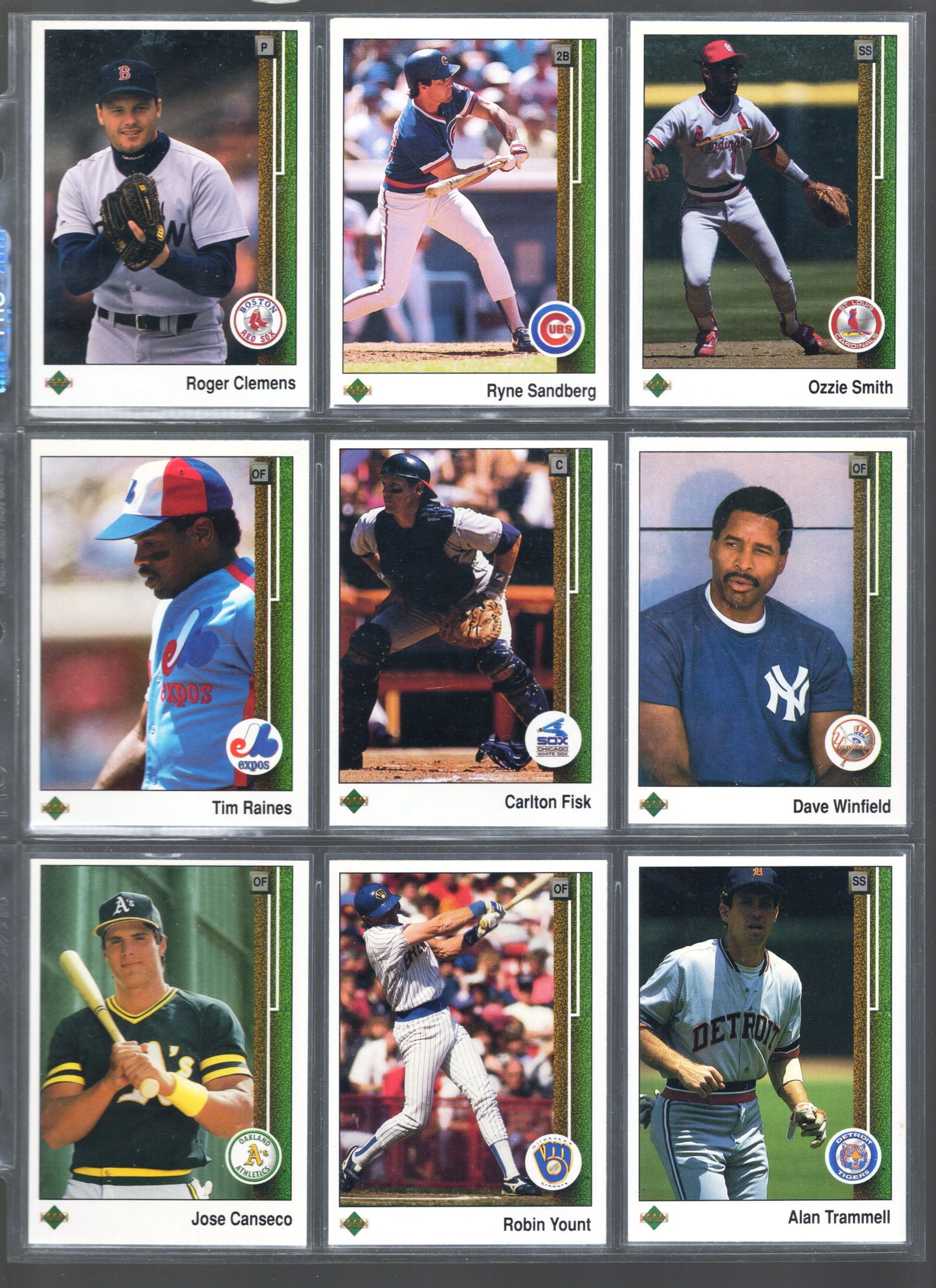 9 - 1989 Upper Deck MLB Trading Cards, All Stars & Hall of Famers: Fisk, Raines, Yount, Canseco, (1 of 2)
