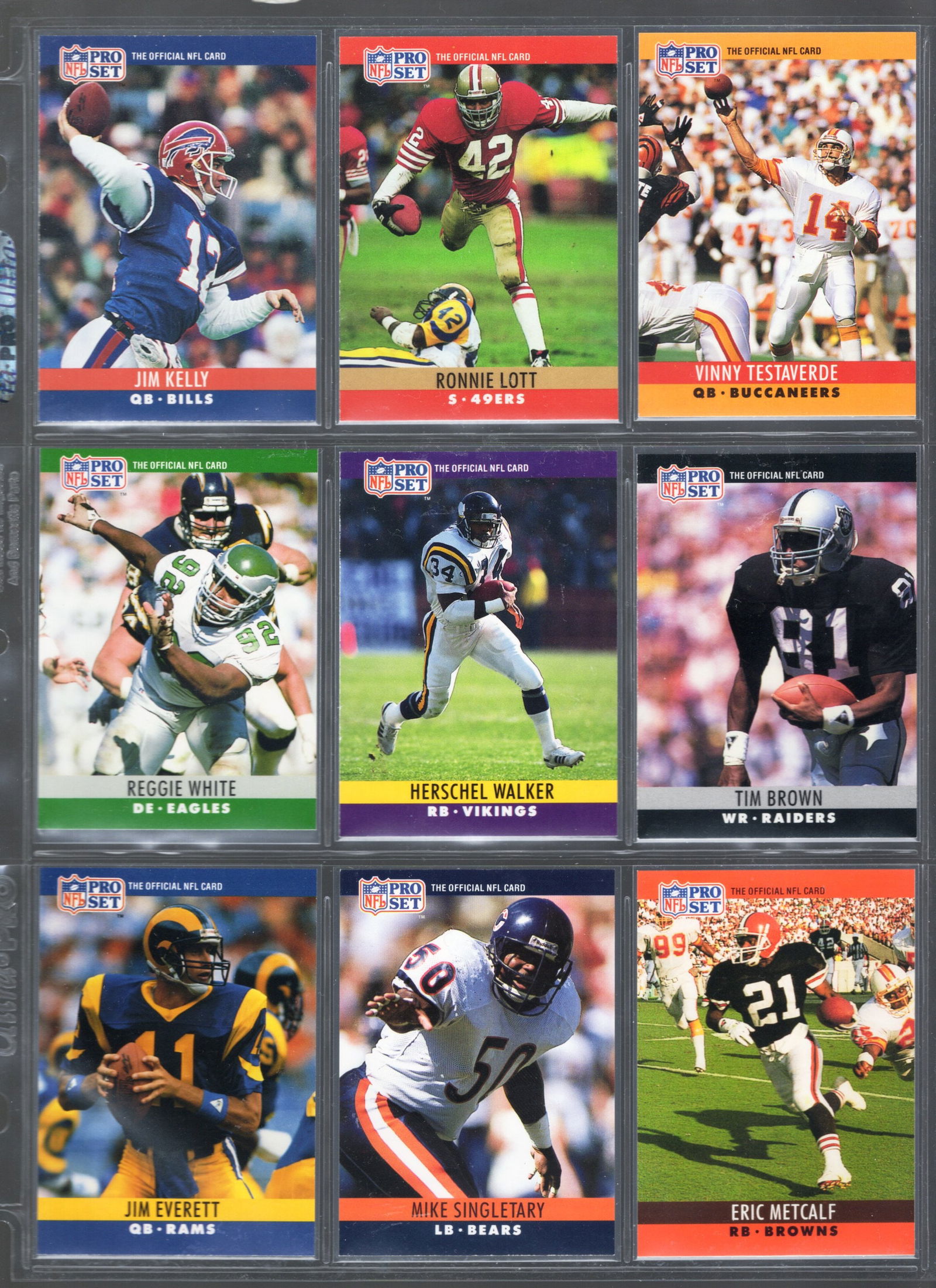 9 - 1990 Pro Set NFL Trading Cards: Stars & Hall of Famers: Kelly, Lott, White, Testaverde, Brown: Pro Set Vintage Football NFL Trading Cards, Old Sports Cards for Sale Near Me, Hall of Fame & Super Bowl Player Cards, Auction Memorabilia Lots for Sale on Line