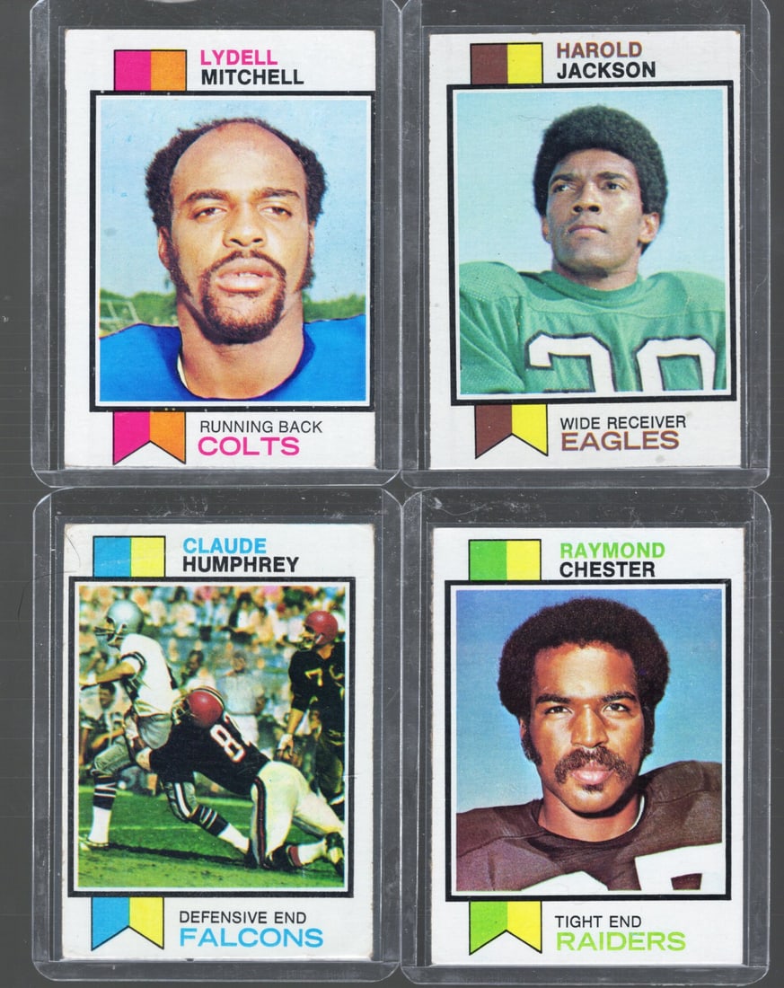 4 - 1973 Topps NFL Trading Cards, Stars: Mitchell, Jackson, Humphrey, Chester: Topps Football NFL Trading Sports Cards, Sports Cards for Sale Near Me, Super Bowl & Hall of Fame Player Cards, Resurgence, Composite, SP, SSP, Valuable Auction Memorabilia Lots For Sale On Line