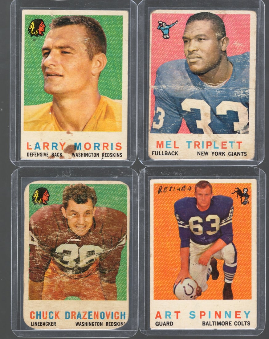 4 - 1959 Topps NFL Trading Cards, Stars: Morris, Triplett - See Pictures for Condition: Topps Football NFL Trading Sports Cards, Sports Cards for Sale Near Me, Super Bowl & Hall of Fame Player Cards, Resurgence, Composite, SP, SSP, Valuable Auction Memorabilia Lots For Sale On Line