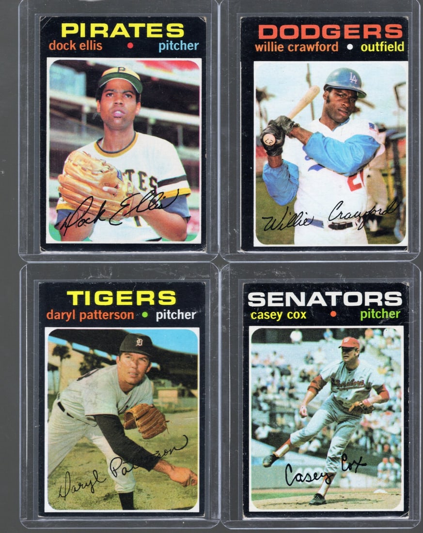4 - 1971 Topps MLB Trading Cards, All Stars: Ellis, Crawford, Patterson - See Pictures for Condition: Topps Baseball MLB Trading & Sports Cards, Sports Cards for Sale Near Me, World Series & Hall of Fame Players Memorabilia, Refractors, X-Fractors, Numbered, SP, SSP, Valuable Auction Memorabilia Lots 