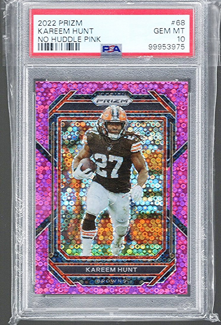 2022 Panini Prizm Kareem Hunt Pink No Huddle Disco Prizm #68 PSA Grade 10, 11/15 (1 of 2)