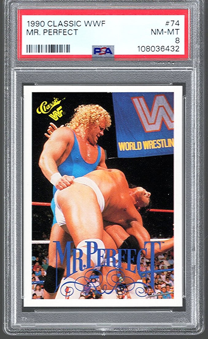 1990 Classic WWF Wrestling Trading Card, Mr. Perfect #74, PSA Grade 8: Classic Vintage Wrestling WWF Trading & Sports Cards, Old Sports Cards for Sale Near Me, Auction Memorabilia Lots for Sale On Line, Wrestlemania Champion Wrestlers