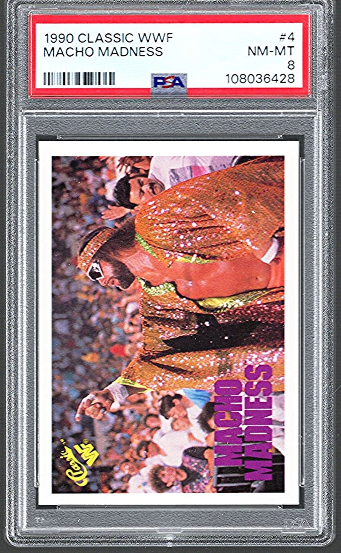 1990 Classic WWF Wrestling Trading Card, Macho Madness Randy Savage #4, PSA Grade 8: Classic Vintage Wrestling WWF Trading & Sports Cards, Old Sports Cards for Sale Near Me, Auction Memorabilia Lots for Sale On Line, Wrestlemania Champion Wrestlers
