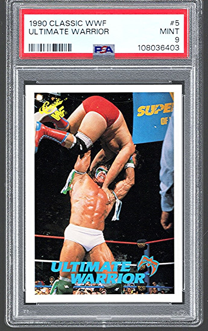 1990 Classic WWF Wrestling Trading Card, Ultimate Warrior #5, PSA Grade 9: Classic Vintage Wrestling WWF Trading & Sports Cards, Old Sports Cards for Sale Near Me, Auction Memorabilia Lots for Sale On Line, Wrestlemania Champion Wrestlers