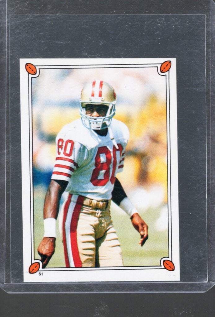 1987 Topps Stickers NFL Trading Cards, Jerry Rice #61: Topps Football NFL Trading Sports Cards, Sports Cards for Sale Near Me, Super Bowl & Hall of Fame Player Cards, Resurgence, Composite, SP, SSP, Valuable Auction Memorabilia Lots For Sale On Line