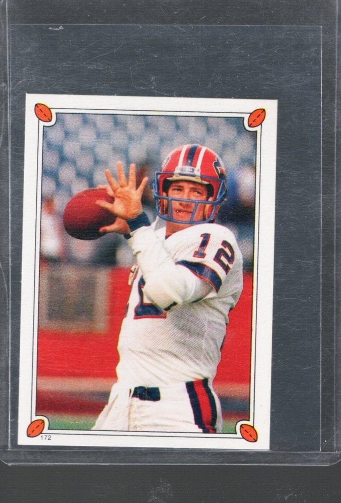 1987 Topps Stickers NFl Trading Cards, Jim Kelly #172: Topps Football NFL Trading Sports Cards, Sports Cards for Sale Near Me, Super Bowl & Hall of Fame Player Cards, Resurgence, Composite, SP, SSP, Valuable Auction Memorabilia Lots For Sale On Line