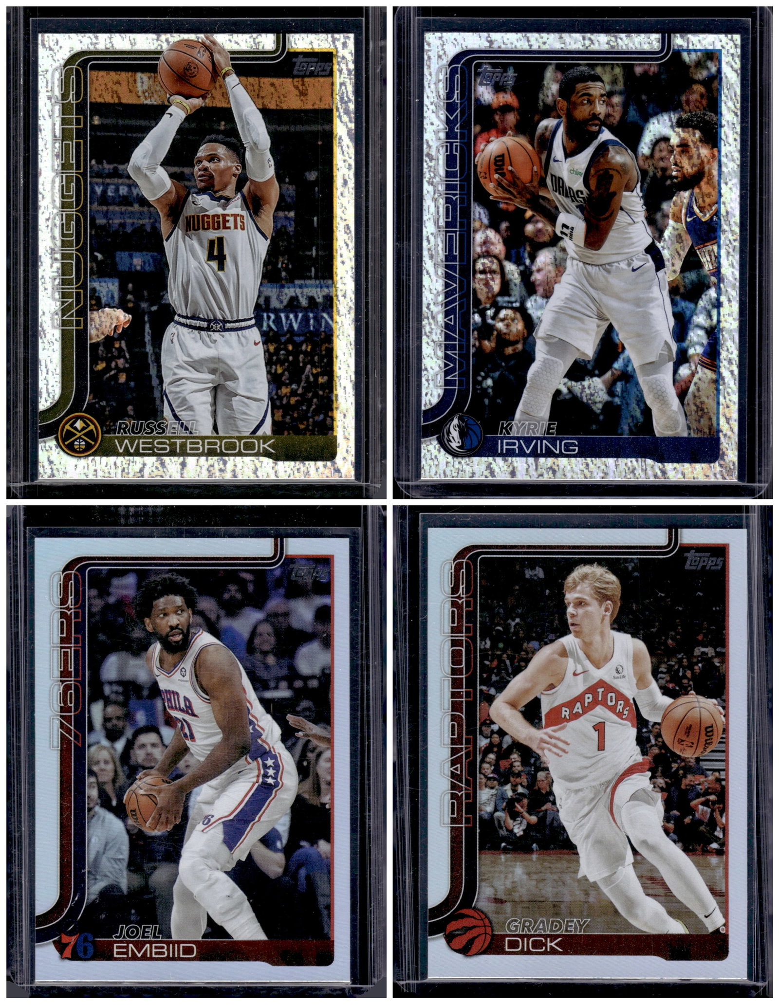 Lot of 4 2025-26 Topps NBA Sandglitters & Holo Foils. Westbrook, Irving, Embiid, Dick: Topps Basketball NBA Trading & Sports Cards, Sports Cards for Sale Near Me, Chrome, Refractor, SP, SSP, Valuable Auction Memorabilia Lots Sold On Line, NBA Championship & Hall of Fame Player Cards