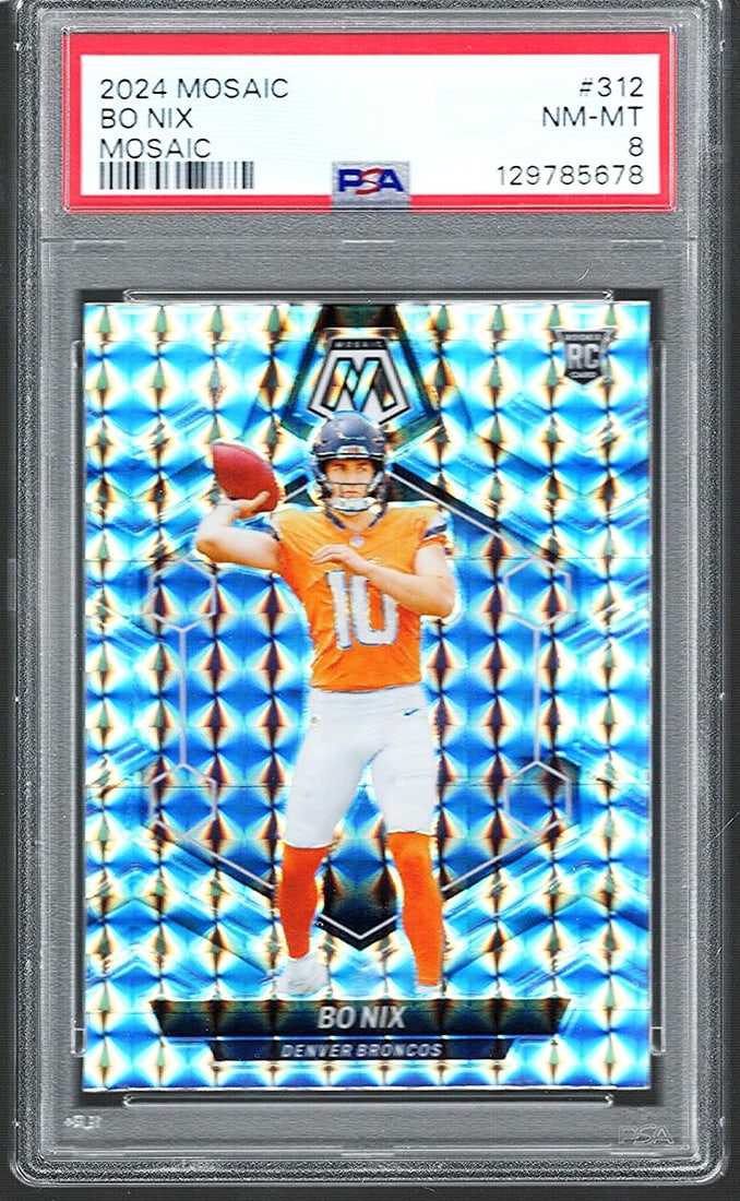 Bo Nix Rookie Card Silver Mosaic Prizm 2024 Mosaic #312 PSA 8 Denver Broncos (1 of 2)