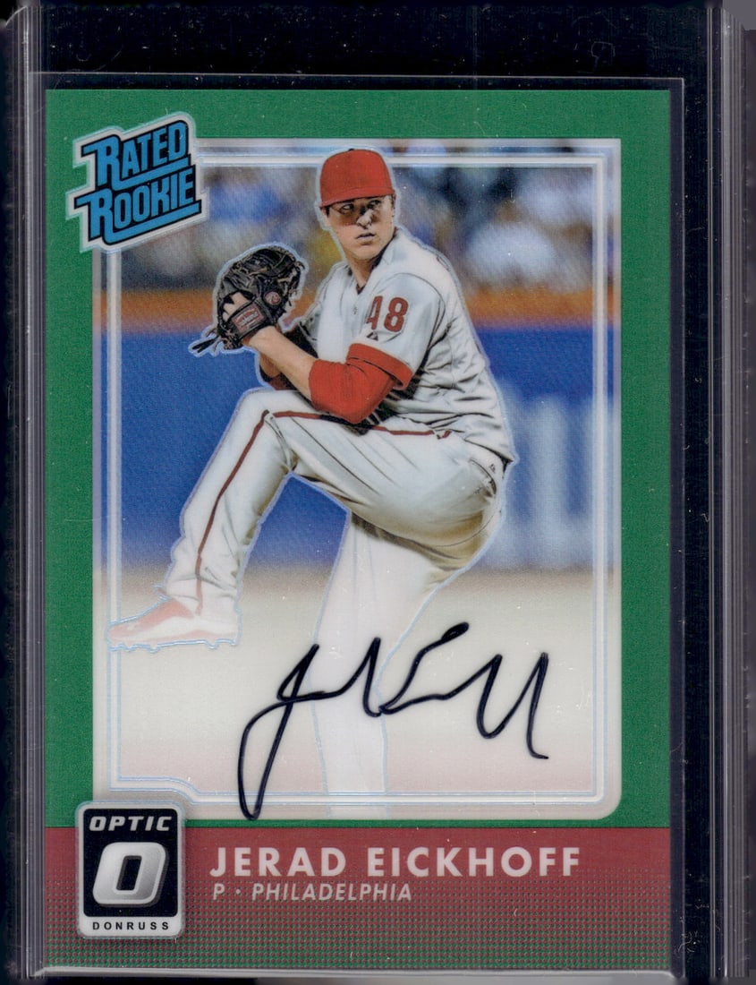 Jerad Eickhoff Green Prizm Rookie Auto /5 2016 Donruss Optic #RR-JE (1 of 2)