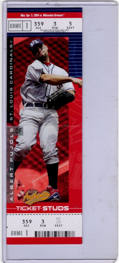 Albert Pujols Ticket Studs 2004 Fleer Authentix #5 St. Louis Cardinals (1 of 2)