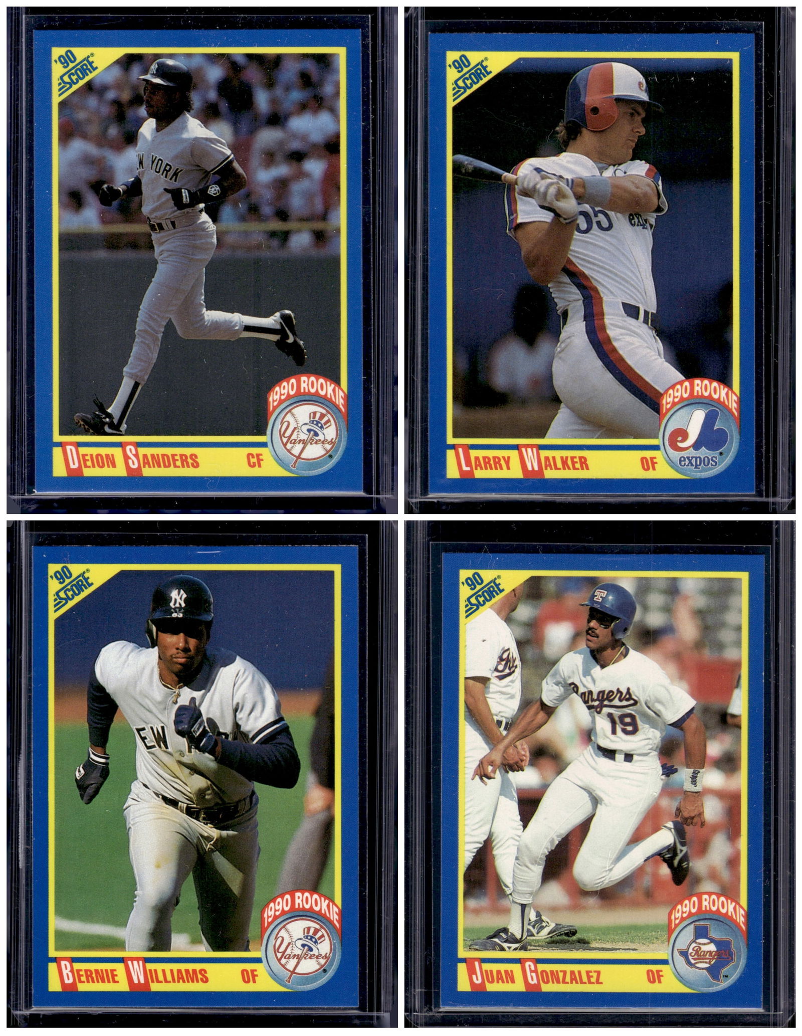 Lot of 4 1990 Score Baseball Rookie Cards. Deion Sanders, Larry Walker, Williams, Gonzalez (1 of 2)