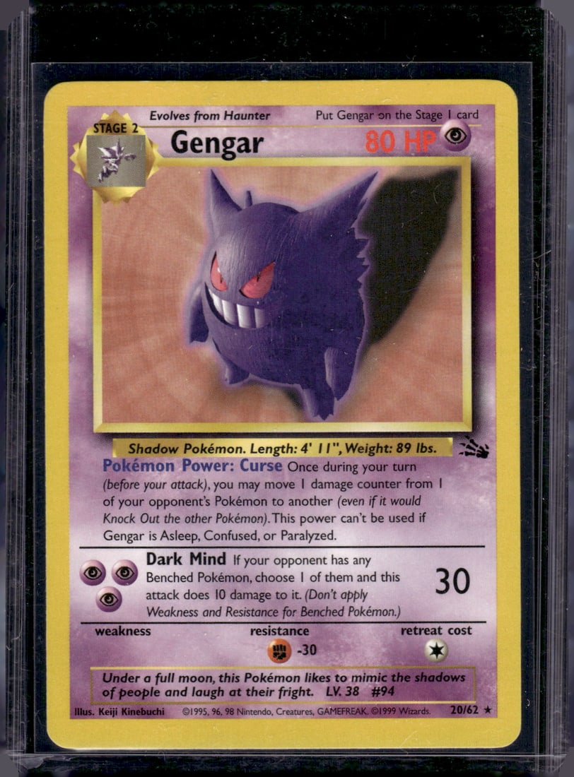 Pokemon Fossil Gengar Non Holo Rare #20/62 LP: Pokemon Trading Card Game Cards, Charizard, Pikachu, Mewtwo, Reverse Holo, Holo Rare, Secret Rare Cards, Full Art Cards, Eevee, Ultra Rare Card, Illustration Rare, Special Illustration Rare SIR
