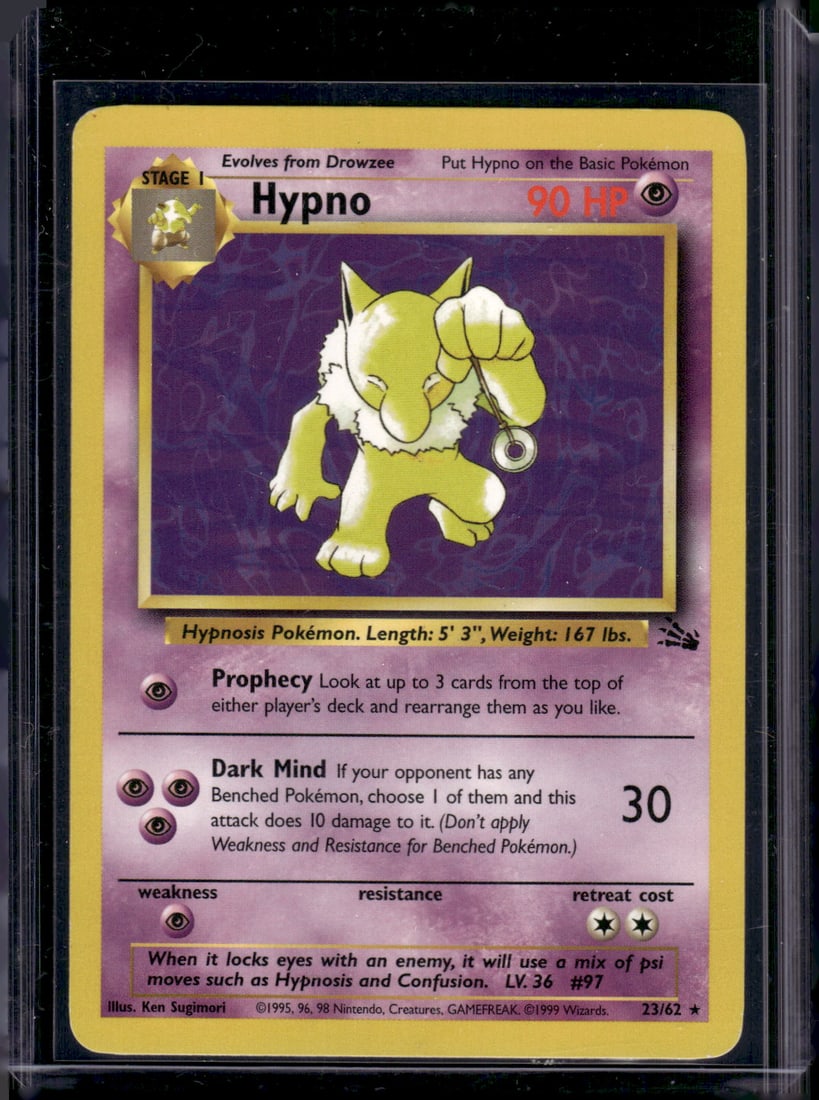 Pokemon Fossil Hypno Non Holo Rare #23/62: Pokemon Trading Card Game Cards, Charizard, Pikachu, Mewtwo, Reverse Holo, Holo Rare, Secret Rare Cards, Full Art Cards, Eevee, Ultra Rare Card, Illustration Rare, Special Illustration Rare SIR