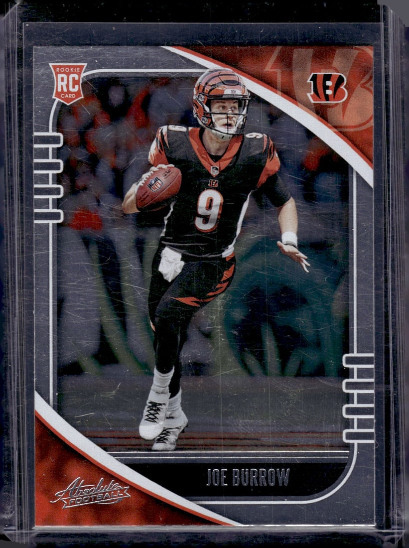 Joe Burrow Rookie Card 2020 Absolute #158 Cincinnati Bengals: Panini Select, Prizm, Mosaic, Contenders, Zenith, Phoenix, Illusions, Absolute, Rookie NFL Sports Trading Cards, SP, SSP, Cards, Football Cards for Sale Near Me, Superbowl & Hall of Fame Player Cards,