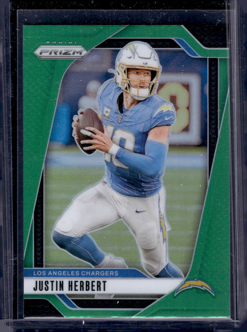 Justin Herbert Green Prizm 2024 Panini Prizm #157 Los Angeles Chargers: Panini Select, Prizm, Mosaic, Contenders, Zenith, Phoenix, Illusions, Absolute, Rookie NFL Sports Trading Cards, SP, SSP, Cards, Football Cards for Sale Near Me, Superbowl & Hall of Fame Player Cards,