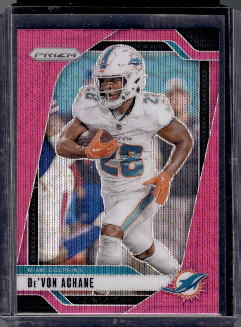 De'Von Achane Pink Wave Prizm 2024 Panini Prizm #176 Miami Dolphins: Panini Select, Prizm, Mosaic, Contenders, Zenith, Phoenix, Illusions, Absolute, Rookie NFL Sports Trading Cards, SP, SSP, Cards, Football Cards for Sale Near Me, Superbowl & Hall of Fame Player Cards,