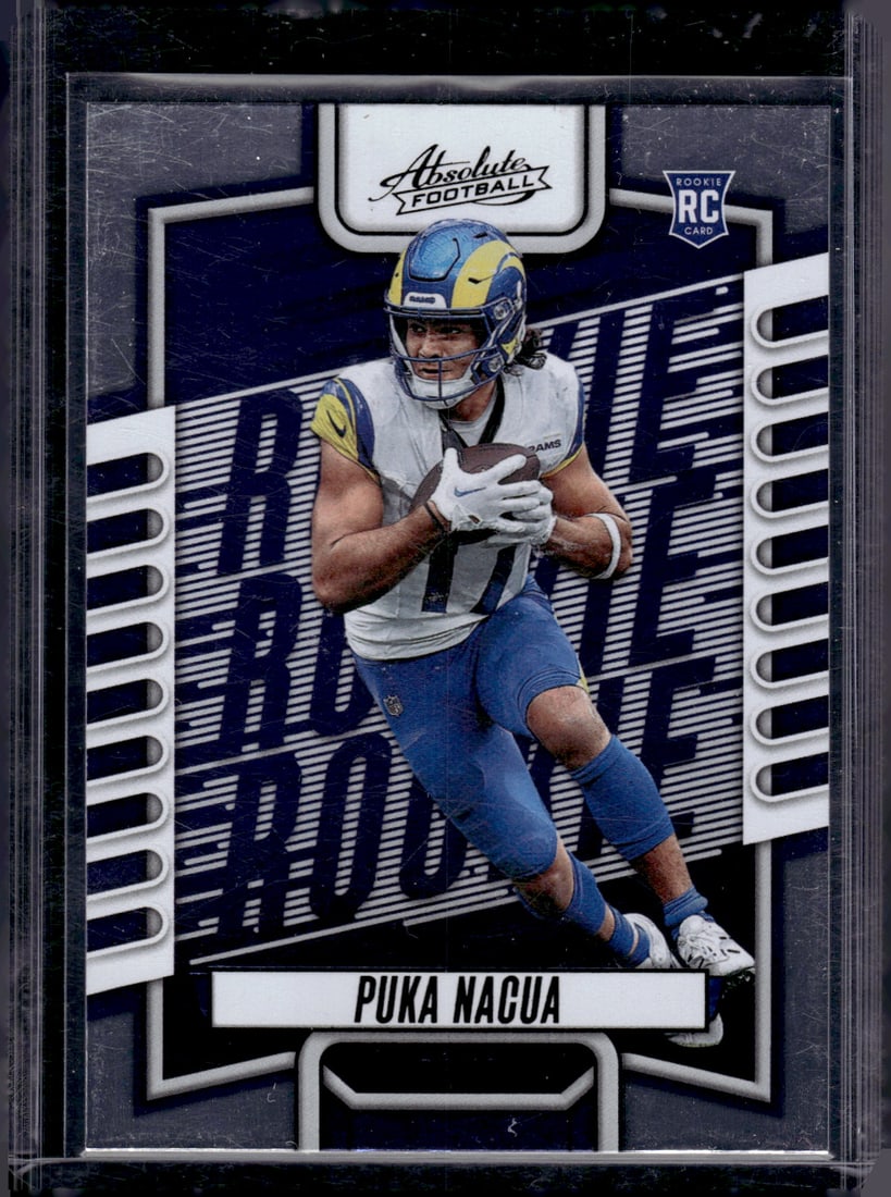 Puka Nacua Rookie Card Black Foil 2023 Absolute #189 Los Angeles Rams: Panini Select, Prizm, Mosaic, Contenders, Zenith, Phoenix, Illusions, Absolute, Rookie NFL Sports Trading Cards, SP, SSP, Cards, Football Cards for Sale Near Me, Superbowl & Hall of Fame Player Cards,
