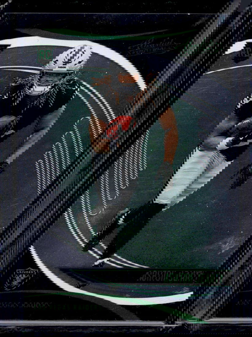 Ashton Jeanty Rookie Card Green 2025 Absolute #106 Las Vegas Raiders: Panini Select, Prizm, Mosaic, Contenders, Zenith, Phoenix, Illusions, Absolute, Rookie NFL Sports Trading Cards, SP, SSP, Cards, Football Cards for Sale Near Me, Superbowl & Hall of Fame Player Cards,