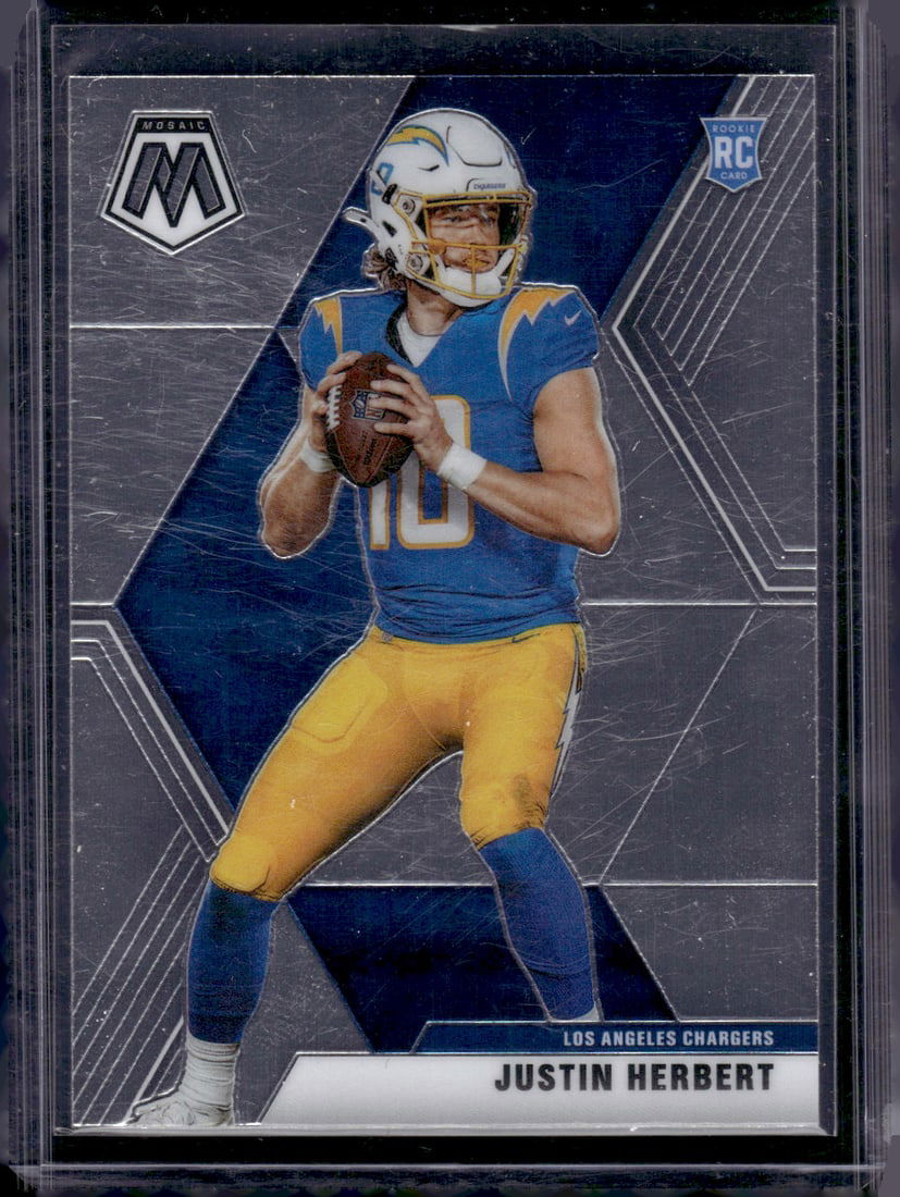 Justin Herbert Rookie Card 2020 Mosaic #204 Los Angeles Chargers: Panini Select, Prizm, Mosaic, Contenders, Zenith, Phoenix, Illusions, Absolute, Rookie NFL Sports Trading Cards, SP, SSP, Cards, Football Cards for Sale Near Me, Superbowl & Hall of Fame Player Cards,